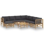 vidaXL Salon de jardin 9 Pièces avec coussins gris foncé bambou