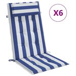 vidaXL Coussins de chaise à dossier haut lot de 6 rayures bleu/blanc