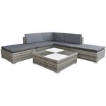 vidaXL Salon de jardin 6 Pièces avec coussins Résine tressée Gris