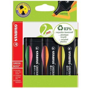 Étui carton de 4 surligneurs green boss pointe biseautée 2-5 mm couleurs assorties x 5 stabilo