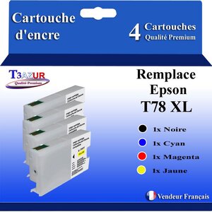 T3AZUR- 4x Cartouches Compatibles avec Epson T78XL T79XL remplace Epson WorkForce Pro WF-5110DW WF-5190DW WF-5620DWF WF-5690DWF