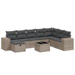 vidaXL Salon de jardin 9 Pièces avec coussins gris résine tressée