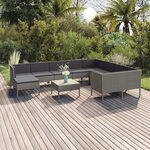 vidaXL Salon de jardin 11 Pièces avec coussins Résine tressée Gris