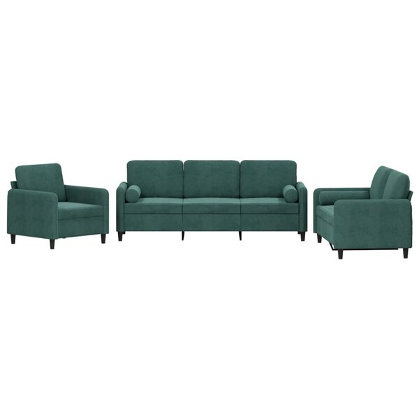vidaXL Ensemble de canapés 3 Pièces avec coussins vert foncé velours