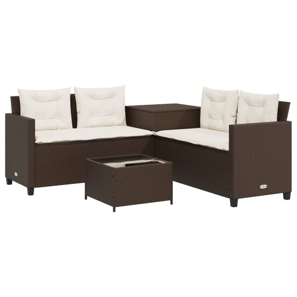 vidaXL Canapé de jardin avec table et coussins en forme de L marron