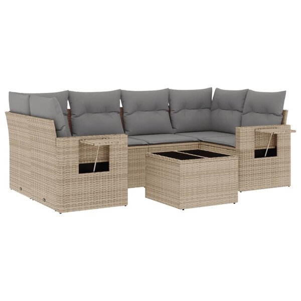 vidaXL Salon de jardin avec coussins 7 Pièces beige résine tressée