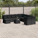 vidaXL Salon de jardin 12 Pièces avec coussins noir résine tressée