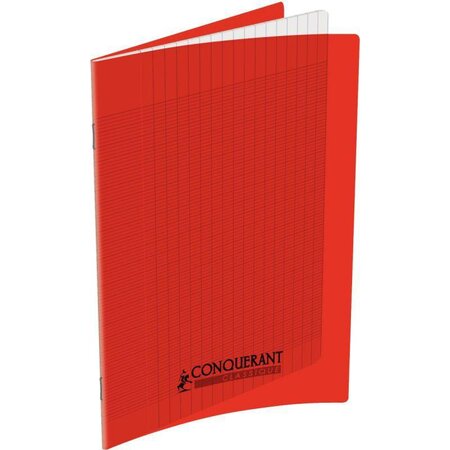 Cahier 140 pages seyès 90 g  couverture polypropylène rouge  format 17 x 22 cm CONQUERANT