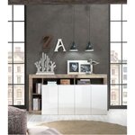 Buffet Maestro 4 portes à panneaux de particules effet bois et blanc laqué 184 x 42 x Hauteur 93 cm