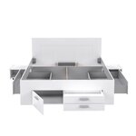 Lit adulte contemporain 160 x 200 cm - 4 tiroirs - 2 chevets avec niche - Blanc mat - UDINE