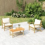 vidaXL Salon de jardin 3 Pièces avec coussins blanc crème bambou