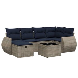 vidaXL Salon de jardin 7 Pièces avec coussins gris résine tressée