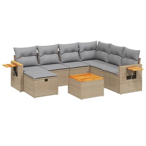 vidaXL Salon de jardin avec coussins 8Pièces mélange beige résine tressée