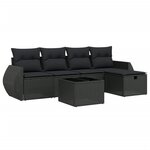 vidaXL Salon de jardin 6 Pièces avec coussins noir résine tressée