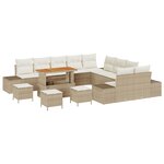 Ensemble de canapés de jardin de 14 pièces avec coussins beige poly rattan acacia