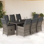 vidaXL Ensemble à manger de jardin 9 Pièces coussins gris résine tressée