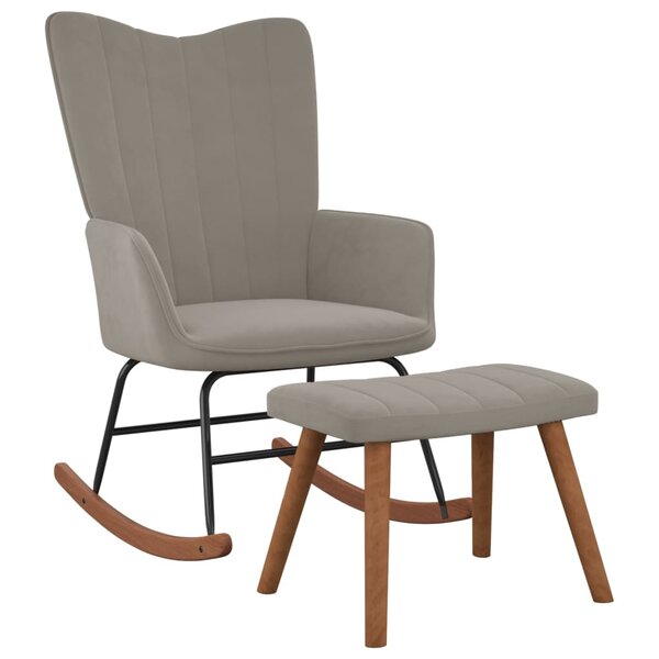 vidaXL Chaise à bascule avec repose-pied Gris clair Velours