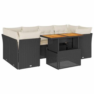 vidaXL Salon de jardin 7 Pièces avec coussins noir résine tressée