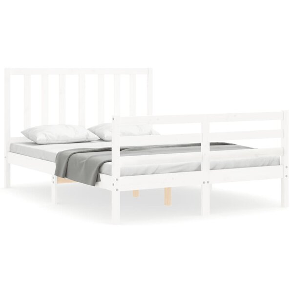 vidaXL Cadre de lit avec tête de lit blanc petit double bois massif