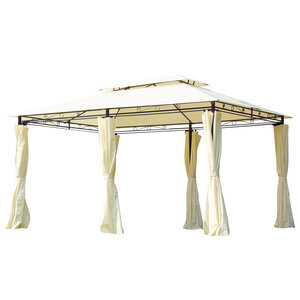 Tonnelle barnum pavillon de jardin style colonial double toit toiles latérales amovibles 3L x 4l x 2 65H m crème