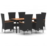 vidaXL Ensemble à manger de jardin coussins 7Pièces Noir Résine tressée