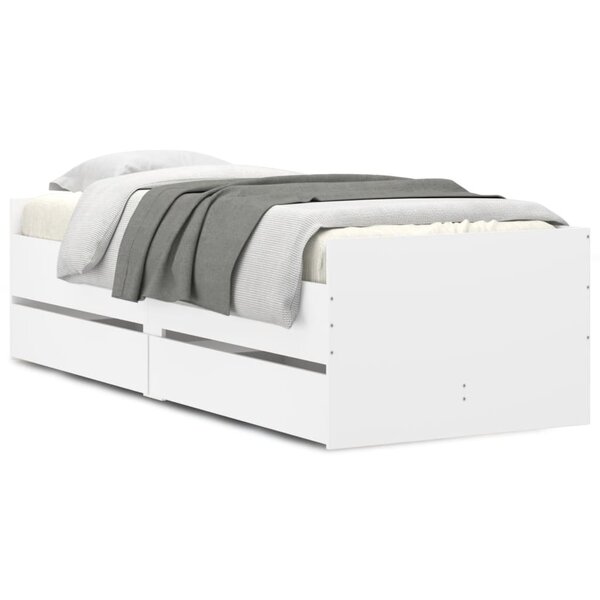 vidaXL Cadre de lit avec tiroirs blanc 75x190 cm