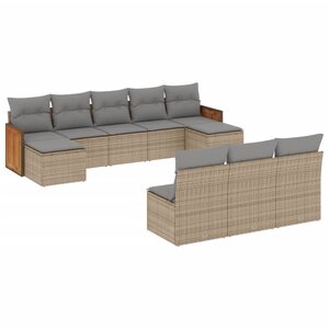 vidaXL Salon de jardin avec coussins 10 Pièces beige résine tressée