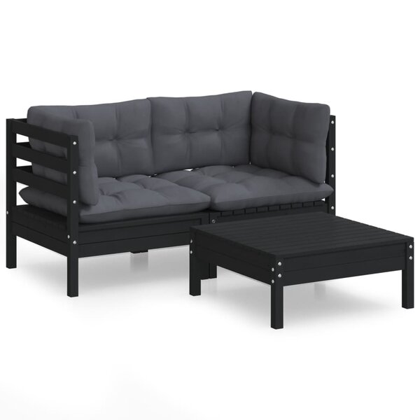 vidaXL Salon de jardin 3 Pièces avec coussins anthracite bois de pin