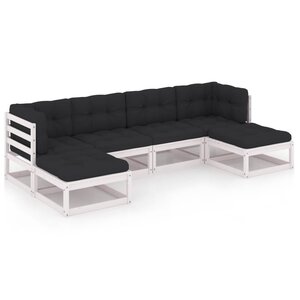 vidaXL Salon de jardin avec coussins 6 Pièces blanc bois de pin massif