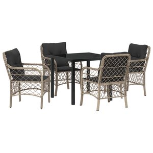 vidaXL Ensemble de jardin de 5 pièces avec coussins en rotin poly gris clair