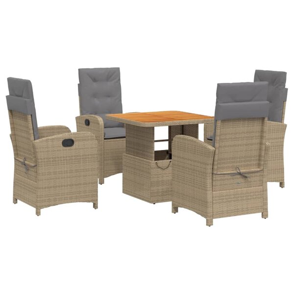 vidaXL Ensemble à manger de jardin avec coussins 5Pièces Beige poly rotin