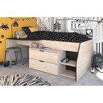 Lit Combiné enfant - Décor chêne Jackson et Noir - 90 x 190/ 200 cm