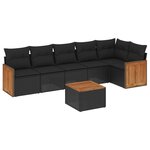 vidaXL Salon de jardin 7 Pièces avec coussins noir résine tressée