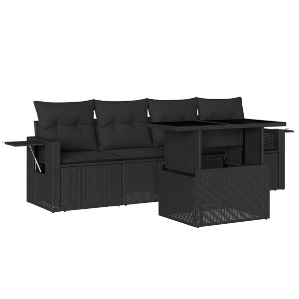 vidaXL Salon de jardin 5 Pièces avec coussins noir résine tressée