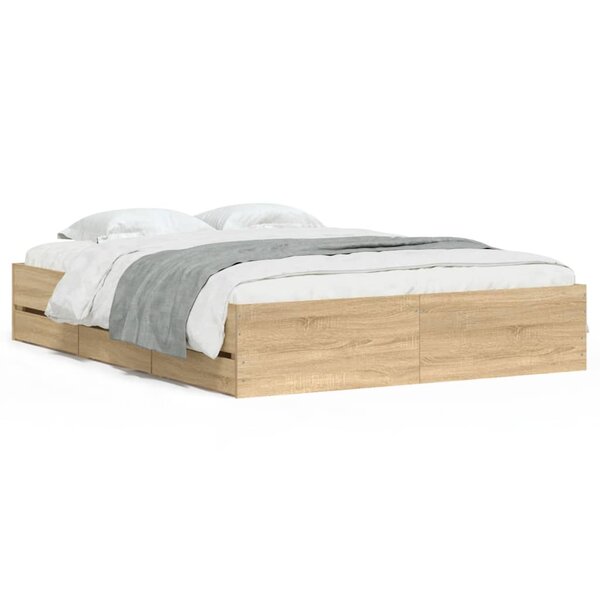vidaXL Cadre de lit et tiroirs chêne sonoma 150x200 cm bois ingénierie