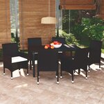 vidaXL Mobilier à dîner de jardin et coussins 7Pièces Résine tressée Noir