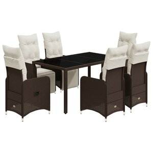 vidaXL Ensemble de bistro de jardin 7 Pièces coussins marron poly rotin