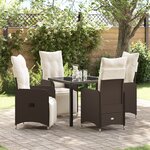 vidaXL Set de salle à manger de jardin 5 pièces avec coussins marron rotin PE