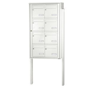 Bloc collectif leabox.com 2x4 grade 3 simple face Extérieur fixation sur pieds à sceller Blanc pur RAL 9010 finition brillante