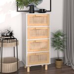 vidaXL Buffet Blanc 40x30x90 cm Bois de pin massif et rotin naturel