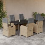 vidaXL Ensemble à manger de jardin coussins 7 Pièces mélange beige rotin
