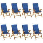 vidaXL Chaises de jardin inclinables et coussins lot de 8 teck solide