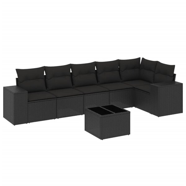 vidaXL Salon de jardin 7 Pièces avec coussins noir résine tressée