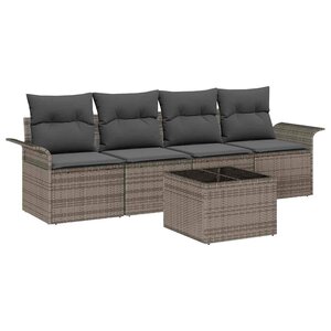 vidaXL Ensemble de Canapés avec coussin 5 Pièces Gris polyrotin