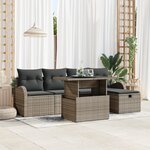 Sofa de Jardin 6 Pièces avec Coussins Gris en Poly Rattan