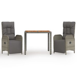 vidaXL Ensemble à manger de jardin 3 Pièces coussins gris résine tressée