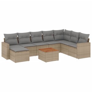 vidaXL Salon de jardin avec coussins 9 Pièces beige résine tressée