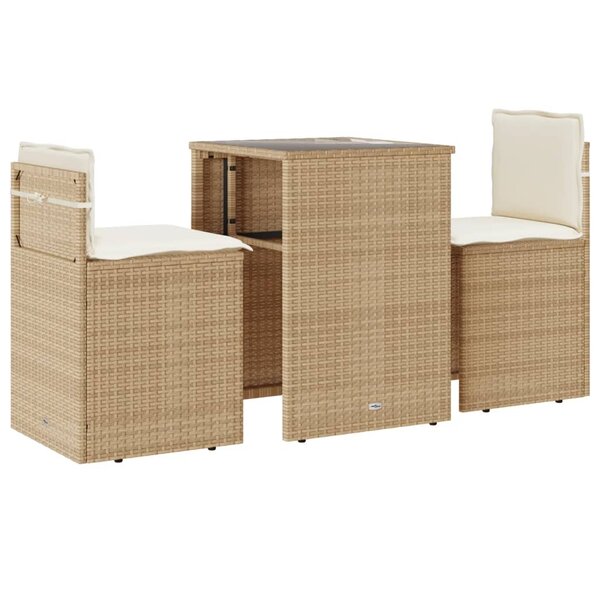 vidaXL Ensemble de bistro 3 Pièces avec coussins beige résine tressée