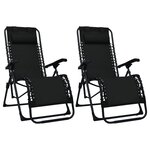 vidaXL Chaises pliables de terrasse 2 Pièces Noir Textilène