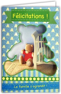 Carte Félicitations Naissance ou Adoption Bébé Garçon Enveloppe Bleue 12x17 5cm